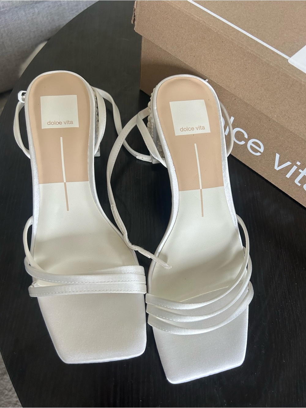 Dolce Vita White Satin Strappy Square-Toe Heeled Sandals